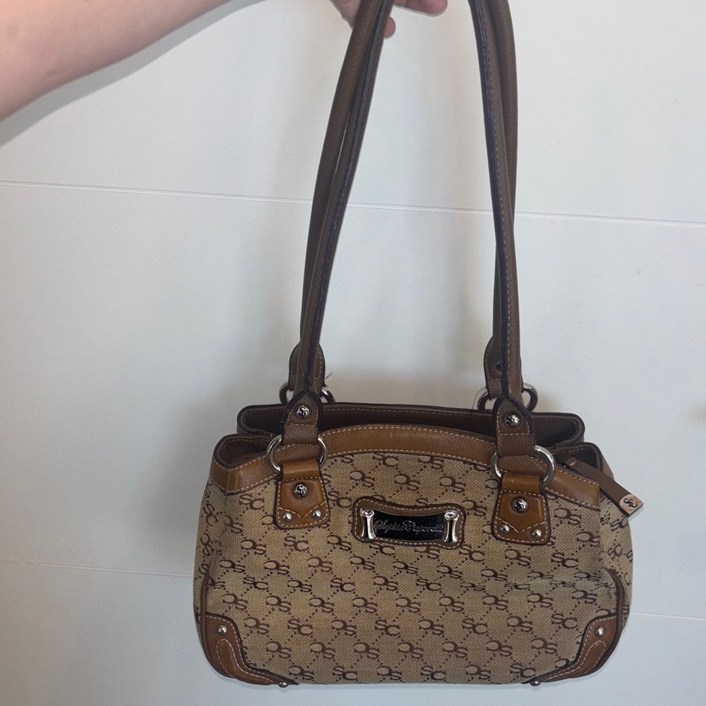 Sophia Caperelli Beige and Brown Monogram Shoulder Bag